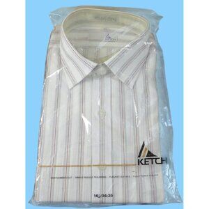 Ketch Mens Striped Button-Down Shirt 16/34-35 Single Needle Tailoring Polyester/